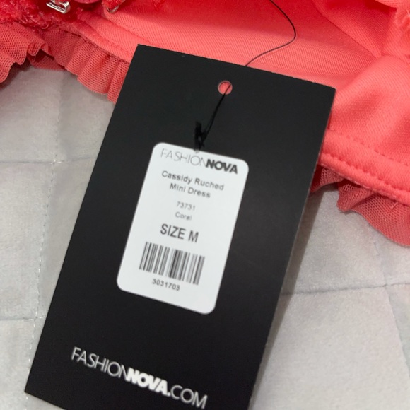 Coral ruched mini dress with sweetheart neckline - Picture 2 of 4